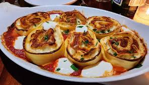 Don Angie signature dishes Lasagna for TwoChrysanthemum SaladBBQ Calamari